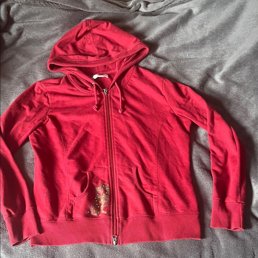 Bedazzled Red Zip Up Hoodie